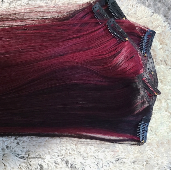 4 pc Red & Black Heat Resistant Hair Clip in Hair Extensions β¨οΈ 18 inch - Picture 8 of 8